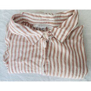 Jane +  Delancey LG Button Down Sleeveless Camel/White Vertically Striped Blouse